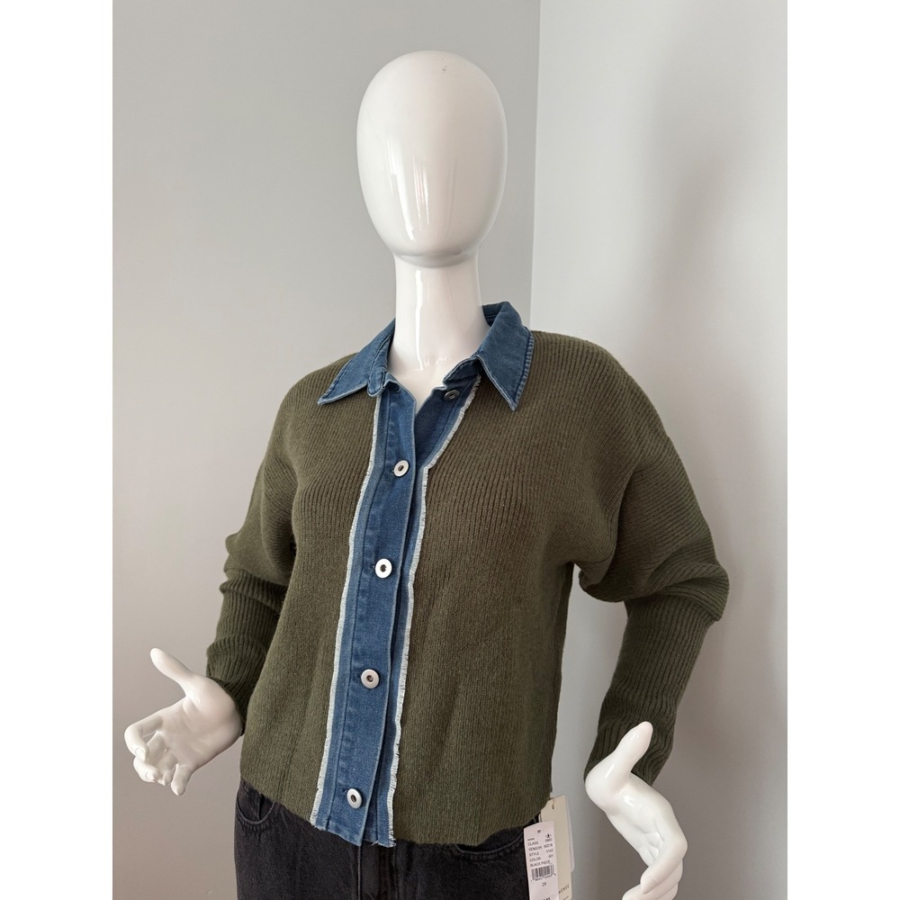 Commense Panel Breasted Stretch Lapel Knit Top Olive Green size M - Picture 3 of 9